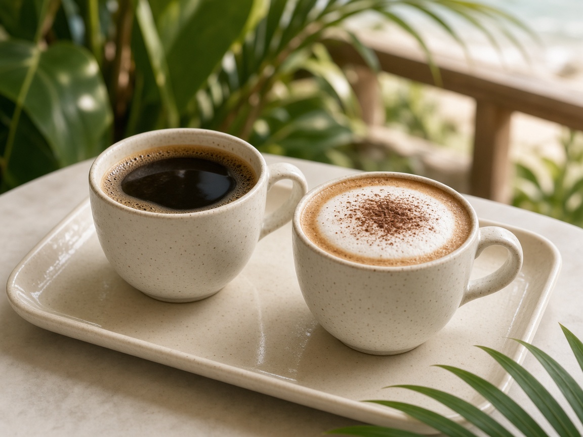 Americano and cappuccino on a cream tray